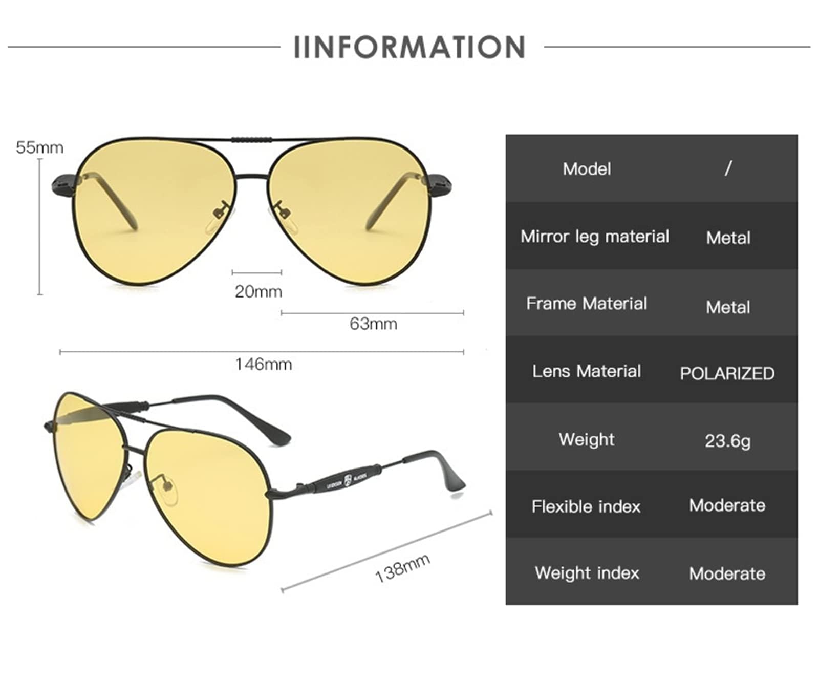 WIVKS Night Driving Glasses Men Women - Anti-Glare Polarized UV400 Yellow Safety Night Vision Glasses for Driving Fishing (Black)