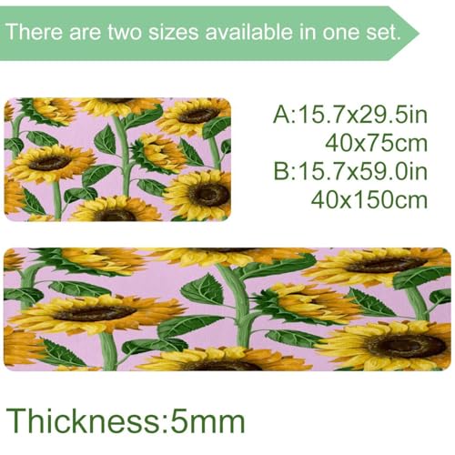 Tapete de cocina de 2 piezas VAPOKF con girasoles antideslizante lavable 4