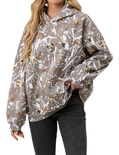 Image of Dsewpaur Camo Hoodie For Women Oversized Long Sleeve Drop Shoulder Fleece Hooded Sweatshirt Pullover With Pocket Outfits