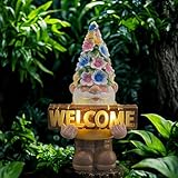 FESTGLOX Solar Garden Gnome Statue with Light, Solar Gnomes Decorations for Yard Outdoor Welcome Gnome Decor for Patio Gnome Mom Gift