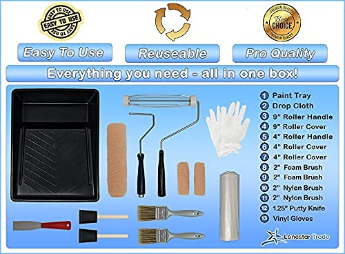 Kit de pintura doméstica de nível profissional – 13 peças – pano de queda, pincéis de tinta, bandeja