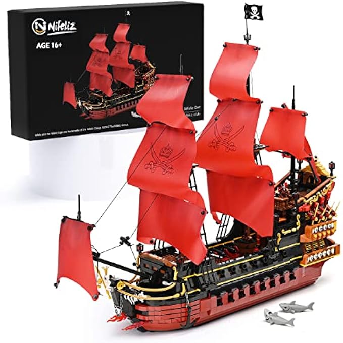 Nifeliz Queen Anna's Revenge Pirate Ship Model Building Blocks Kit, Large Pirate Ship Model Set and Assembly Toy, Creative Build and Play for Adults Teens (3694 PCS)