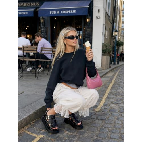 Image of Platform Sandals for Women Chunky Ankle Buckle Casual Open Toe Comfortable Flower Decoration Fisherman Sandals