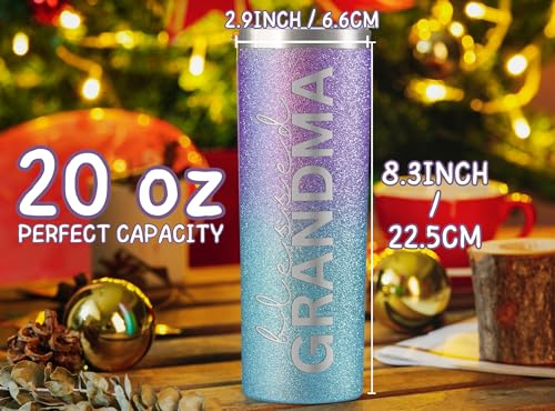 Image of Onebttl Christian Grandma Gifts for Mother's Day, 20oz Purple & Blue Glitter Skinny Tumbler, Straw & Lid Included, Blessed Grandma Gifts