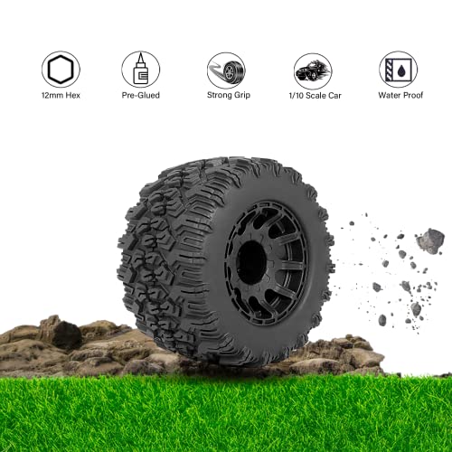 Rcmoxeto 2.8 Rc Tires 12Mm Hex Rc Tires And Wheels Preglued 1/10 Scale Rc Truck Tires With Foam Inserts For Traxxas 2.8 Wheels And Tires For Rustler Stampede 4X4 Vxl Arrma 4Pcs #TOP1