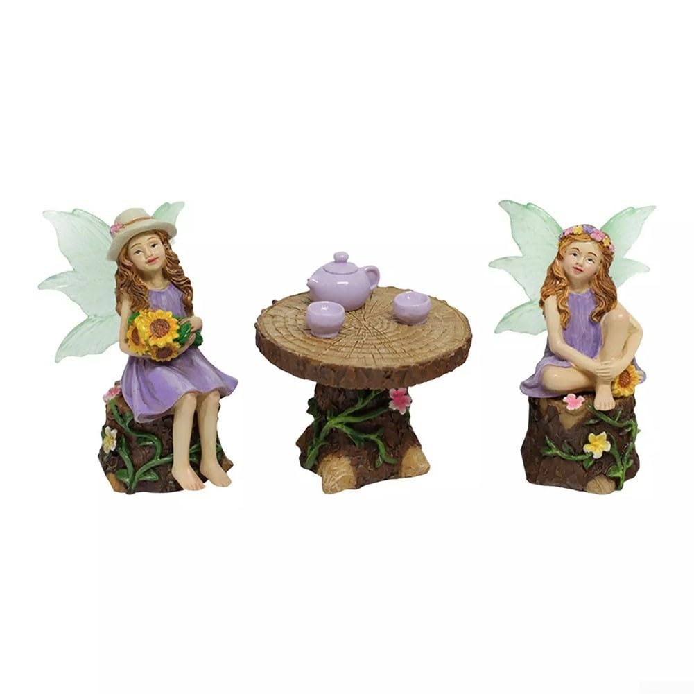 Set of 8 Resin Fairy Garden Statues Featuring Detailed Miniatures Including Fairies and Accessories for Lawn, Patio and Flowerbed Decoration