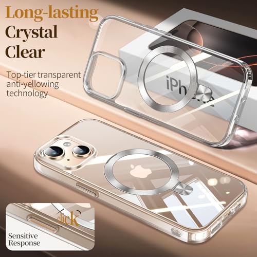 Image of ESTPEAK CD Mag-Stand Case for iPhone 13 /14 Case with Invisible Magnetic Ring, [Compatible with MagSafe] [Never Yellowing] Top Clear Phone Case Cover for iPhone 13 /14 6.1 inch Men Women, Clear