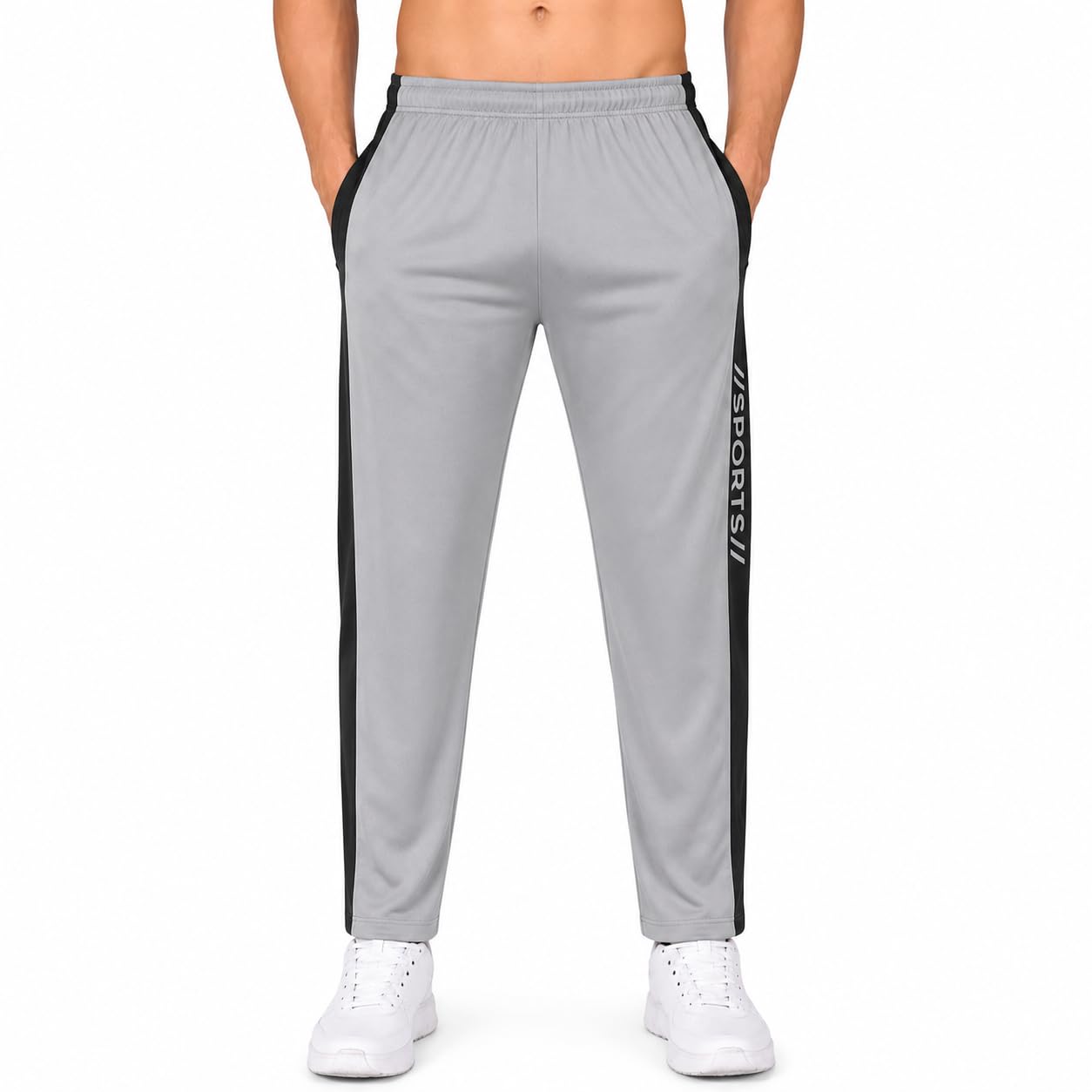 Men's Lycra Track Pant, Grey with Black Side Stripe | Stretchable Fabric, Elastic Drawstring Waist, Two Side Pockets, Gym & Running Wear, Breathable & Lightweight-picture-21