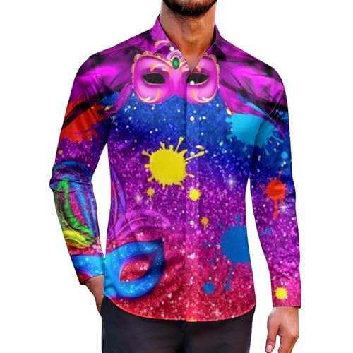 Disfraz Carnaval Hombre-Disfraz AñOs 80 Disco Hombre Camisa De Vestir CláSica, Informal, De Negocios, con Arrugas, para Uso Formal, Tela CóModa. (A, M)