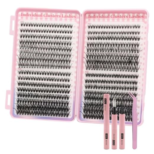 VEGCOO Pestañas Postizas Naturels Cluster Lashes 640 Unds 30+40+50+60D Pestañas Pelo a Pelo Extensiones de Pestañas Individuales Tipo Racimo Ruso con Accesorios y Pinzas (8-16 mm)