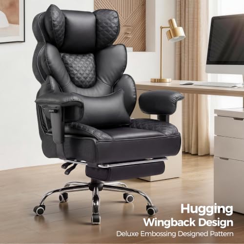 Image of COMHOMA Big and Tall Office Chair with Upgrade Footrest, Heavy Duty Gaming Chair High Back Executive Chair with Spring Lumbar Support for Lower Back Pain Relief, 150Reclining Adjustable Armrests