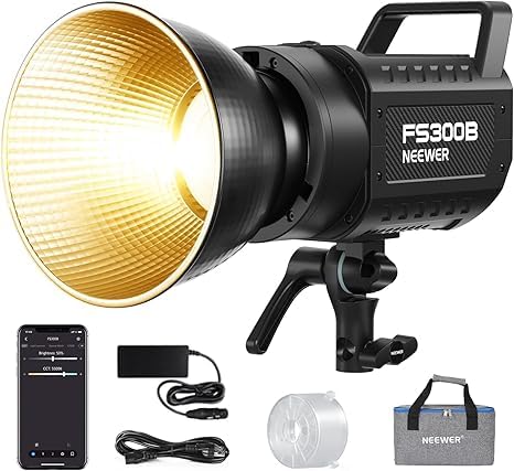 NEEWER - NEEWER FS300B 300W LED Studio Lampe vidéo,Bicolore COB Éclairage Continu avec Contrôle 2.4G/APP 44500Lux/1m 2700K-6500K CRI97+,12 Scènes,Monture Bowens Spotlight pour Photographie Streaming