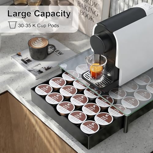 Image of gianotter Crystal Tempered Glass Vertuo Pod Holder Drawer, Compatible with Nespresso Vertuo Capsules, Compatible with 40 Large or 60 Small Nespresso Capsule Organizer (transparent)