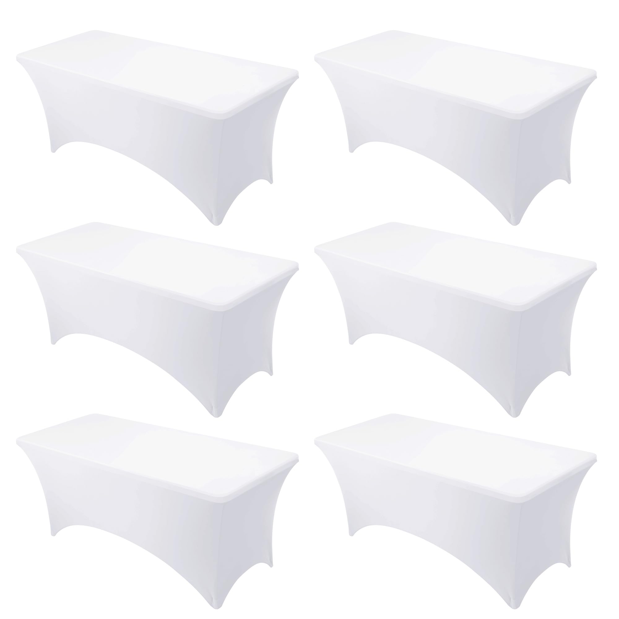 Photo 1 of Dailyset 6-Pack Premium White Spandex Tablecloths for 6ft Rectangle Tables, Stain & Wrinkle-Resistant, Washable Stretch Polyester Fitted Table Cover for Weddings, Banquets, Trade Shows Events