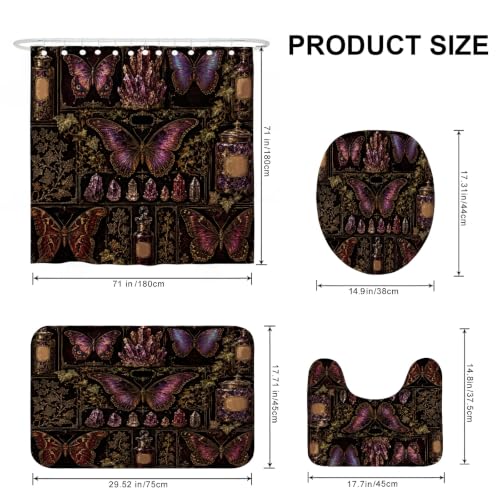 Rideau de douche gothique vintage imprimé papillon avec tapis de bain violet - 4