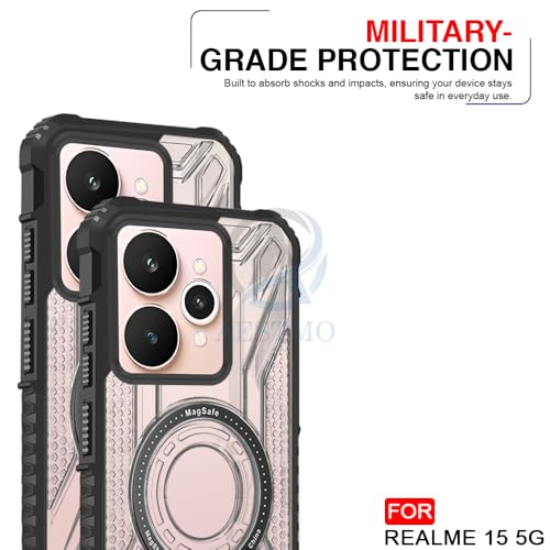 Image of AESTMO Hybrid Shockproof Back Cover Case for Realme 15 /15 Pro 5G Compatible with MagSafe | Hard Back Case Cover for Realme 15 /15 Pro 5G (PC & TPU, Translucent Back, Black Sides)