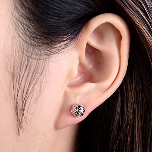 Bohemian - Women's 925 Sterling Silver Earrings - 7mm Hollow Pattern Ball Pendant - Silver Stud Earrings - 24k Gold - Fine Jewelry - Birthday Gift2