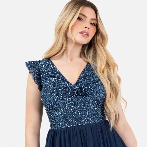 Maya-Deluxe-Womens-Midi-Dress-Ladies-V-Neck-Flutter-Sleeve-Sequin-Embellished-Twist-Front-Tulle-Wedding-Guest-Bridesmaid-Occasion-Vestido-para-Mujer Maya-Deluxe-Womens-Midi-Dress-Ladies-V-Neck-Flutter-Sleeve-Sequin-Embellished-Twist-Front-Tulle-Wedding-Guest-Bridesmaid-Occasion-Vestido-para-Mujer