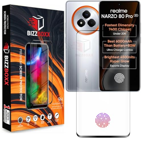 Image of Compatible With realme NARZO 80 Pro 5G Full Glue Tempered Glass Screen Protector Guard With Curved Edges - Fingerprint Working, UV Glue Not Required (NARZO 80 Pro, 6.77 Inch) - Pack of 1