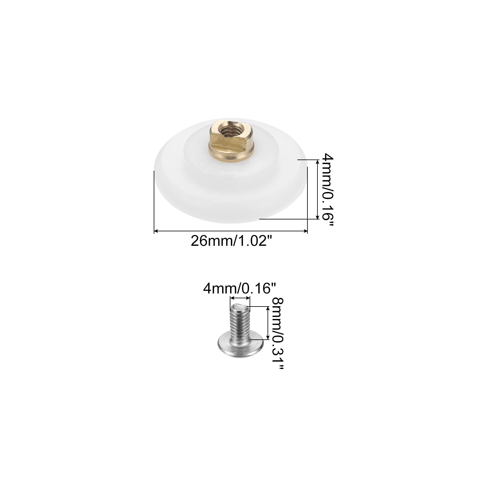 PATIKIL Shower Door Rollers 26mm/1", 4 Pack Glass Door Runner Sliding Shower Door Grooved Wheels for Bathroom Glass Sliding Door White - Image 2