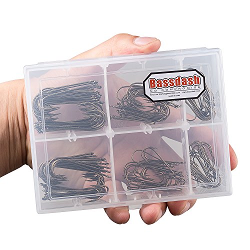 Bassdash 180 Pieces Aberdeen Fishing Hooks Assortment, Light Bronze Color, Hook Sizes 2/0, 1/0, 2, 4, 6, 8, Tackle Box #TOP4