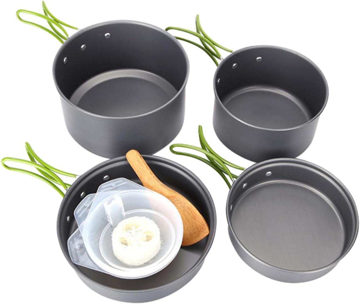 ERINGOGO 1Set Pot Pan Set Lightweight Outdoor Cookware for Camping Picnics BBQ Multifunctional Cooking Boiling Frying Insulated Handle for Safe Use Portable Cook Set
