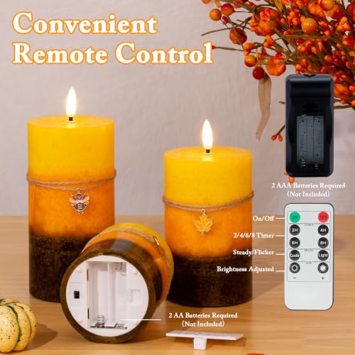 Image of Fall Flameless Candles with Remote, 3 Pack Orange Thanksgiving LED Candles