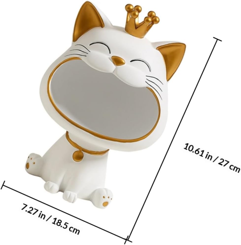 VANZACK Cat Shaped Resin Storage Tray Key Jewelry Organizer White Decorative Ornament Home Desktop Adornment for Entryway and Living Room