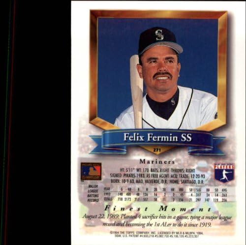 Miniatura 2 de 1994 Finest #271 Felix Fermin MLB Baseball Trading Card