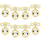 Liliaafar 8 Pack Usher and Greeter Badge Multipack Church Welcome with Pin on Back Reusable Church Leadership Fancy Round Badge(Usher)