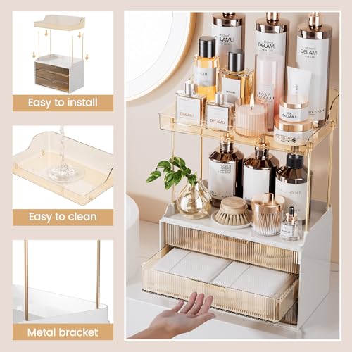 Image of Delamu 5-Tier Makeup Organizer, Bathroom Counter Storage, 3 Drawers, Amber