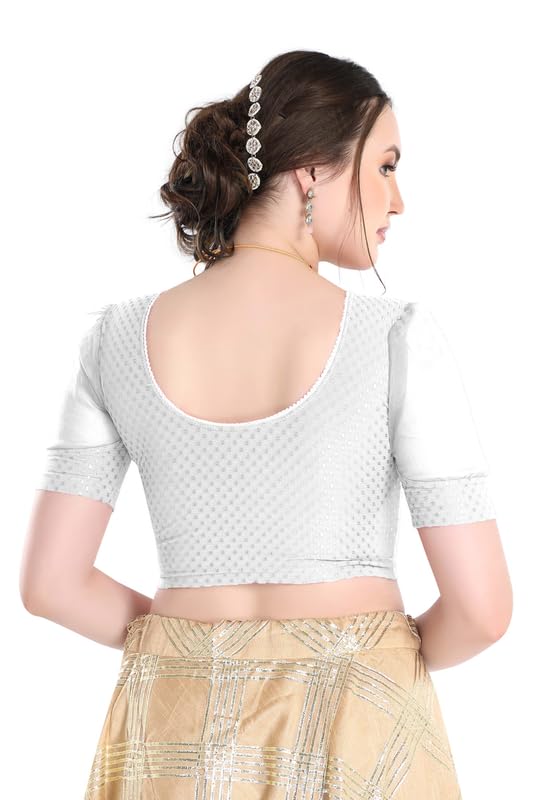 Image of FINESTFIT Stay On Trend Fashion 100% Cotton Readymade Blouses for Women,Round Neckline with Organza Balloon Sleeves.