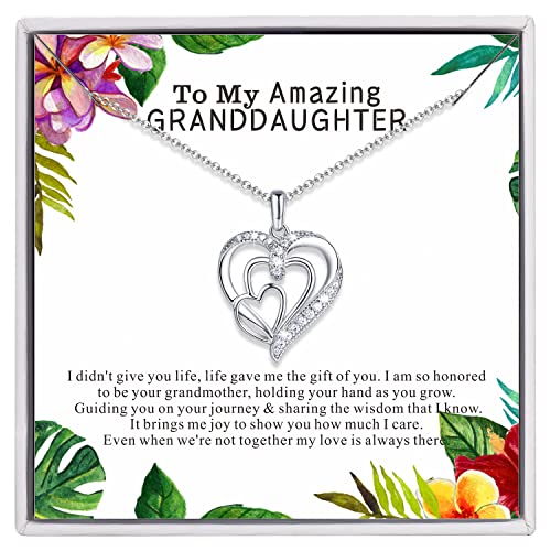 Granddaughter Gifts from Grandma, Granddaughter Necklace 925 Sterling Silver Heart Necklace Generations Gifts from Grandma Birthday Gifts for Granddaughter