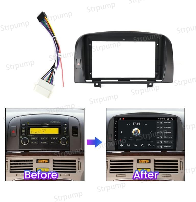 9'' Car Radio Stereo Dash Frame Fascia Bezel Panel w/Power Harness Cable Compatible for Hyundai Sonata NF 2004 05 06 07 08 Install Mount Kit