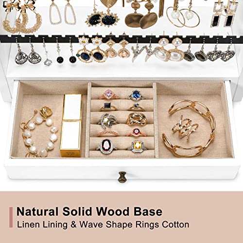 Pinzoveco Earring Organizer, 5 Layer Earring Holder Organizer with Necklace Holder Pole, Rustic Wood Jewelry Organizer Stand Display for Stud Earring Bracelet Necklace Ring, 175 Earring Holes by Pinzoveco - Image 4