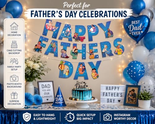 Image of Festiko Father's Day /Super Dad Birthday Party Decorations Items for Surprise (Fathers Day Banner with Ribbons)