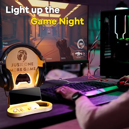 Gifts for Boyfriend - Gamer Gifts for Men - Wooden Gaming Headset Stand with Light - Gaming Boys Room Decor - Gaming Accessories - Image 3