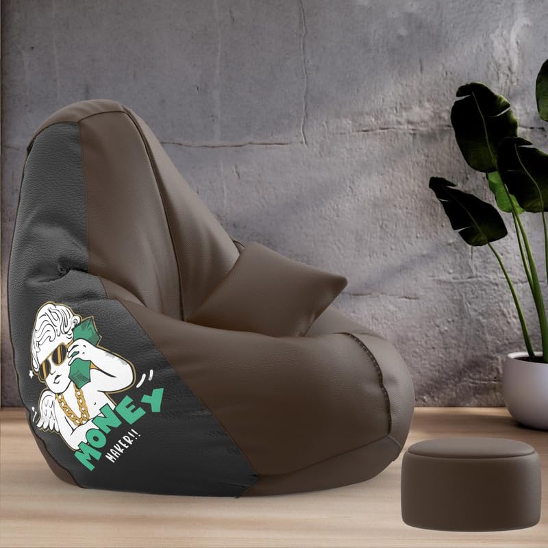 Biggie Bean Bag Chair Cover 4XL Evergreen Classics Bean Bag-Loud Prints-Soft Landings-Styled with Free Cushion & Footrest (Matching Color : Printed Money Maker-Brown)-image-32