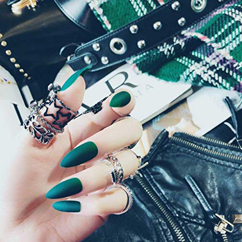 Tgirls Stiletto Press on Nails Long Green Fake Nails Acrylic False Nails Matte Full Cover Nails for Women and Girls 24Pcs(Green)