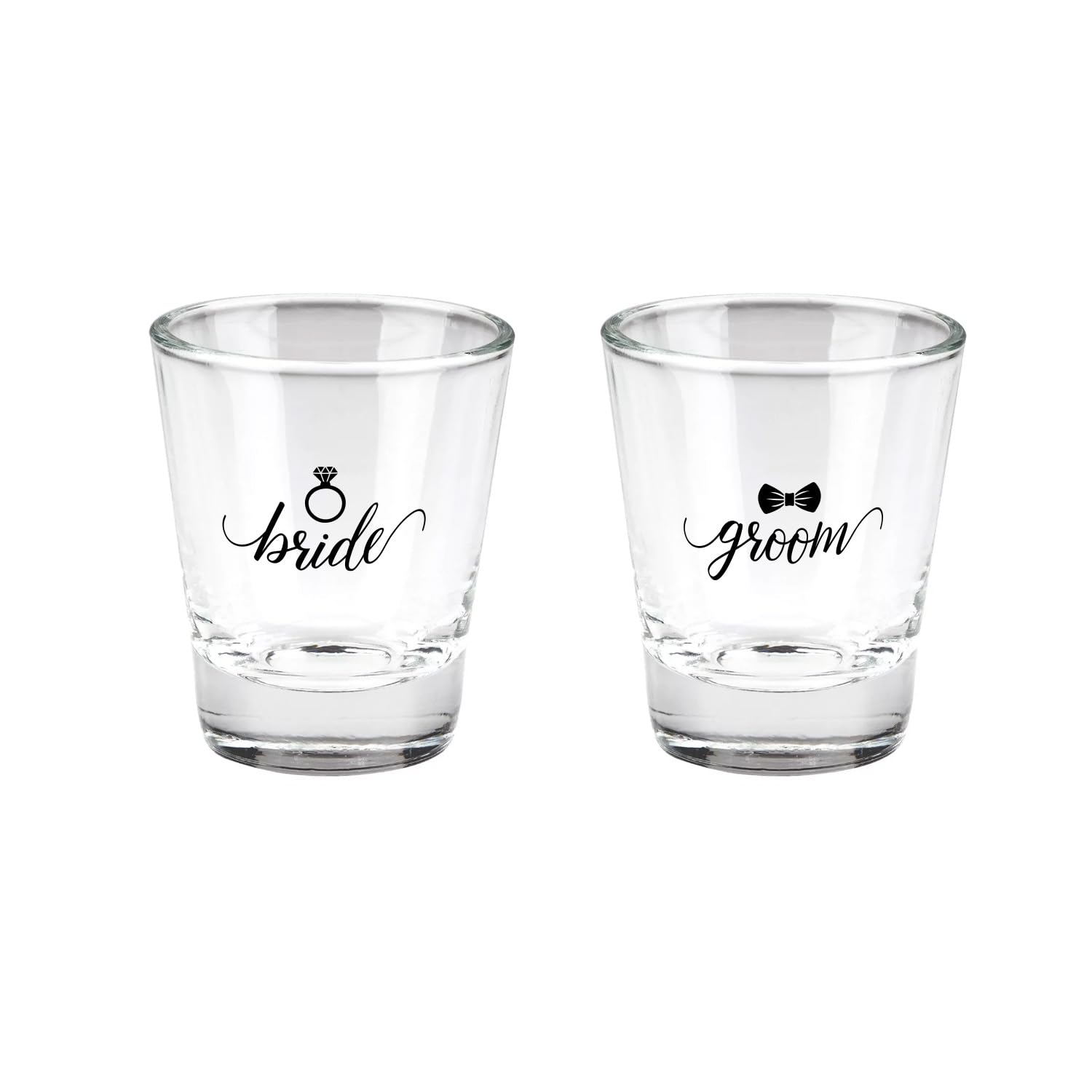 Canopy Street Bride And Groom Shot Glasses / 2 Wedding Shot Glasses/Bachelorette Bachelor Party 1.5 Ounce Small Glass Set