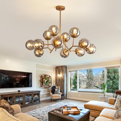 Image of UOFUS 12-Light Modern Gold Sputnik Chandelier with Glass Globe