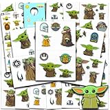 Baby Yoda Temporary Tattoo Set for Kids - Star Wars Party Favors Bundle with 96 Temporary Tattoos for Goodie Bags Plus Bonus Stickers, More | Mandalorian Party Supplies