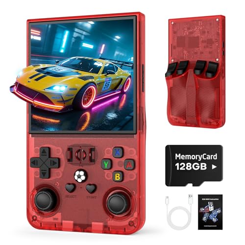 Image of R36MAX Retro Handheld Game Console, 128GB Retro Gaming Console with 4.0 Inch Screen, Portable Video Game Consoles with 4000mAh Battery and Multiple Emulators (128GB-Red)
