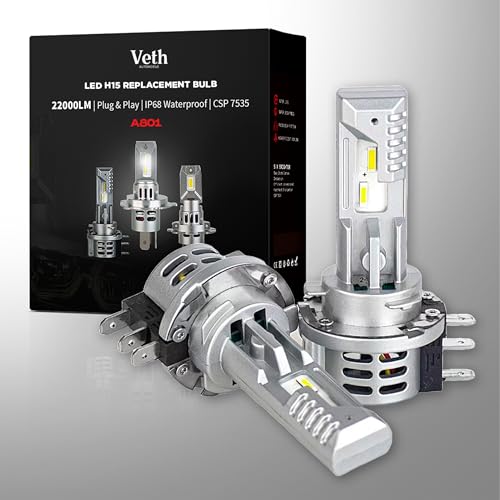 Veth Automotive H15 Replacement Light 70W 6500K Cool White 22000 Lumens 1:1 Plug & Play Long-Service Life CANbus Ready IP68 Replaces Any H15 Bulb - Fog-Interior-Turn Signal Pack of 2