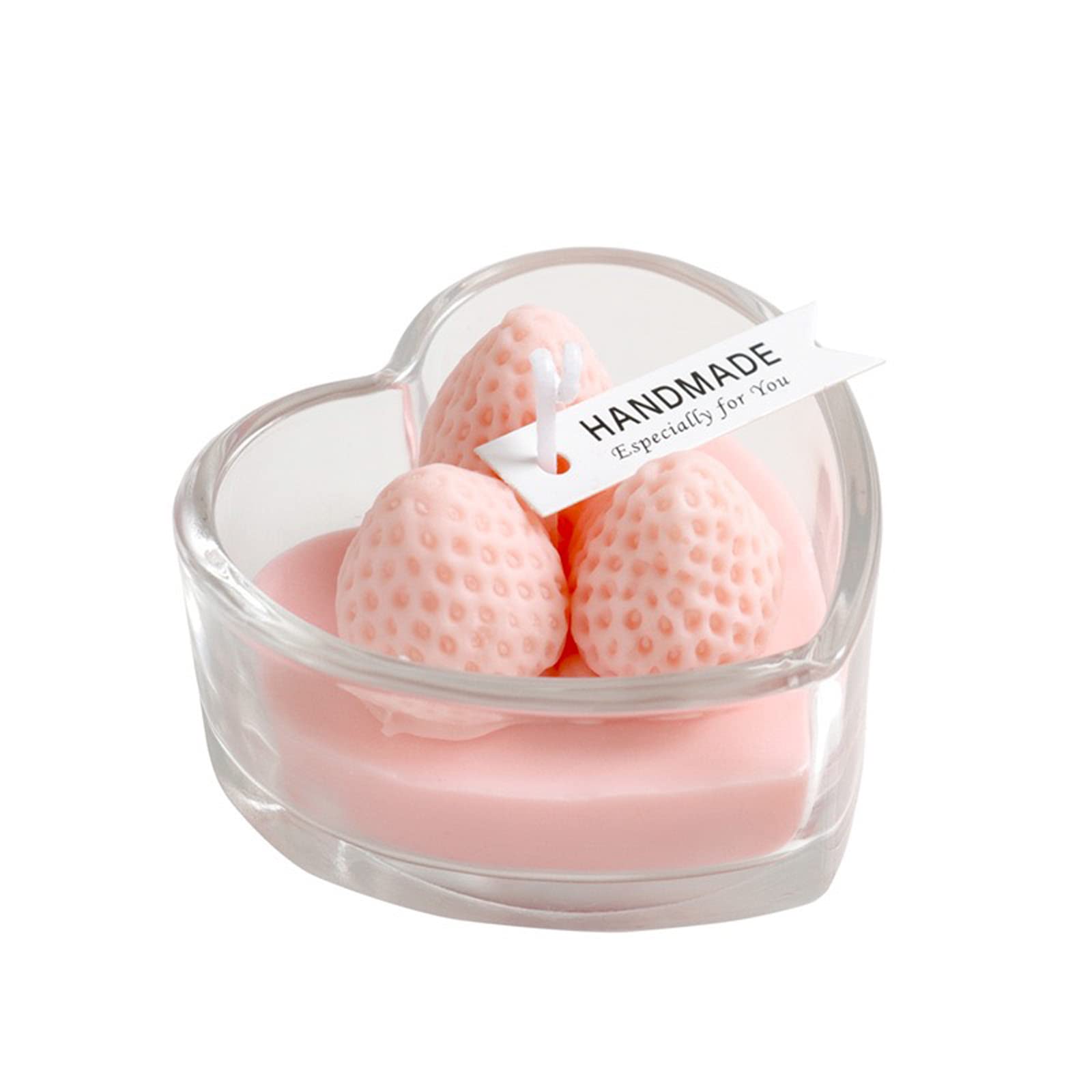 Scented Candle,Strawberry Cake Aroma Candle Heart-Shaped Glass,Handmade Soy Wax Decorative Candle for Table Photo Prop Birthday,Prefect Gift for Meditation Stress Relief Mood Boosting Bath (Pink)