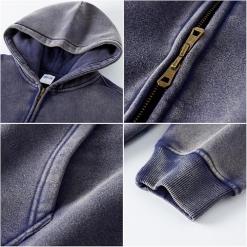 2 Pcs Oversized Mens Hoodies Set Vintage Hoodies for Men Zip Up Sweatshirt Acid Wash Streetwear3