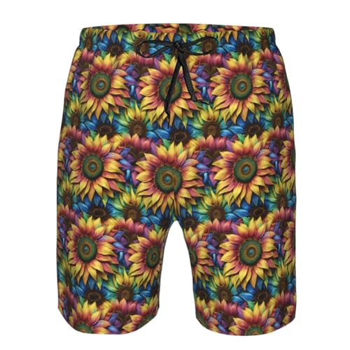 Rainbow Sunflower Print Stylish Beach Shorts Swim Trunks Lightweight Breathable Summer Outdoor Activities4