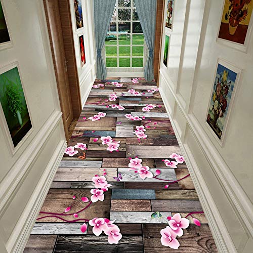 Alfombras de pasillo largo para decorar una entrada acogedora con patrón de madera 3D 3