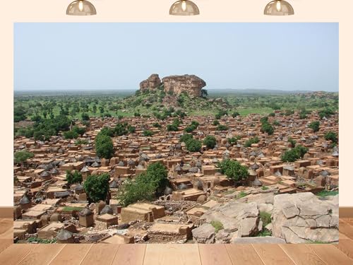 PEKRU 4x4ft Fabric African Mud Brick Village Backdrop Traditional Adobe Huts Scenery Background for Cultural Photography, Travel Shoots, Ethnic Portraits Photo Shoot Studio Props