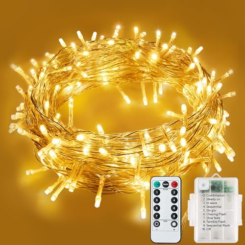 Fairy Lights Battery Operated, 12M/120LED Christmas String Lights Waterproof, 8 Modes Battery Fairy Lights for Bedroom Indoor Outside Garden Bedroom Wedding Patry Xmas Decorations(Warm White)